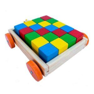 Carrito de arrastre de madera  20 cubos grandes