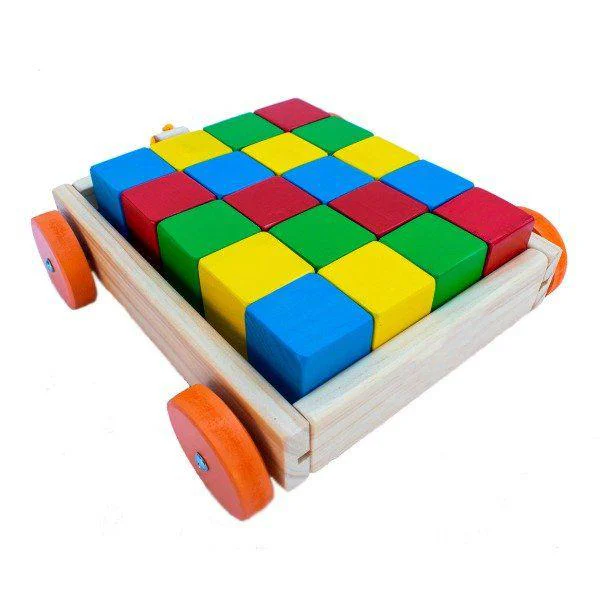 Carrito de arrastre de madera  20 cubos grandes
