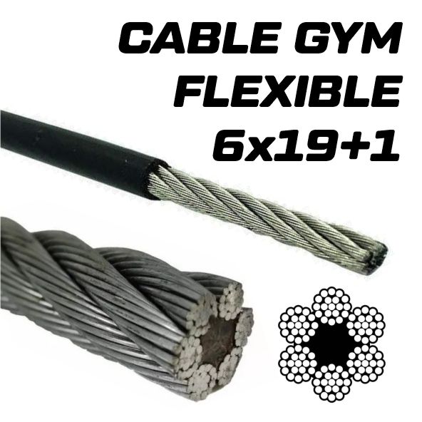 Cable GYM acero Ø 4 mm plastificado Negro  x m
