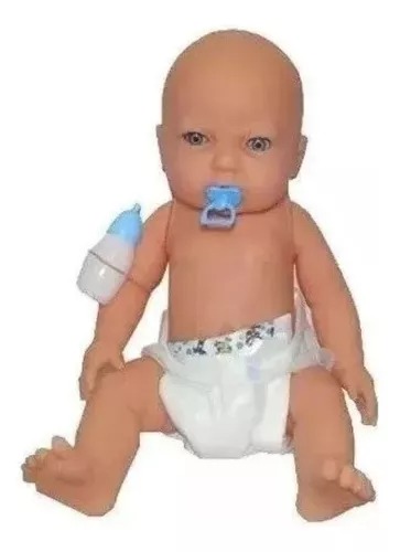 Muñeco Bebé Nene 40 cm c/pañal y mamadera