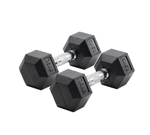 Par de mancuernas hexagonales cromadas  7 5 kg